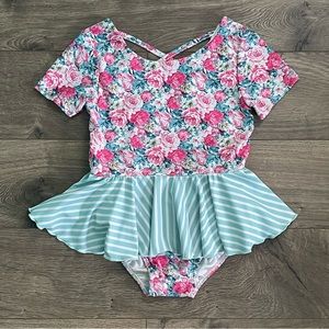 Eliza Grace Clothing Girls Size 8 Floral Skirted Leo Swimsuit